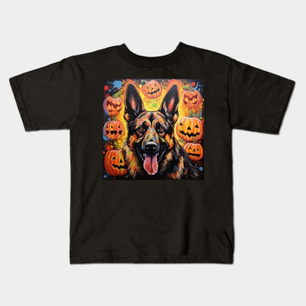 Halloween German Shepherd Kids T-Shirt by NatashaCuteShop